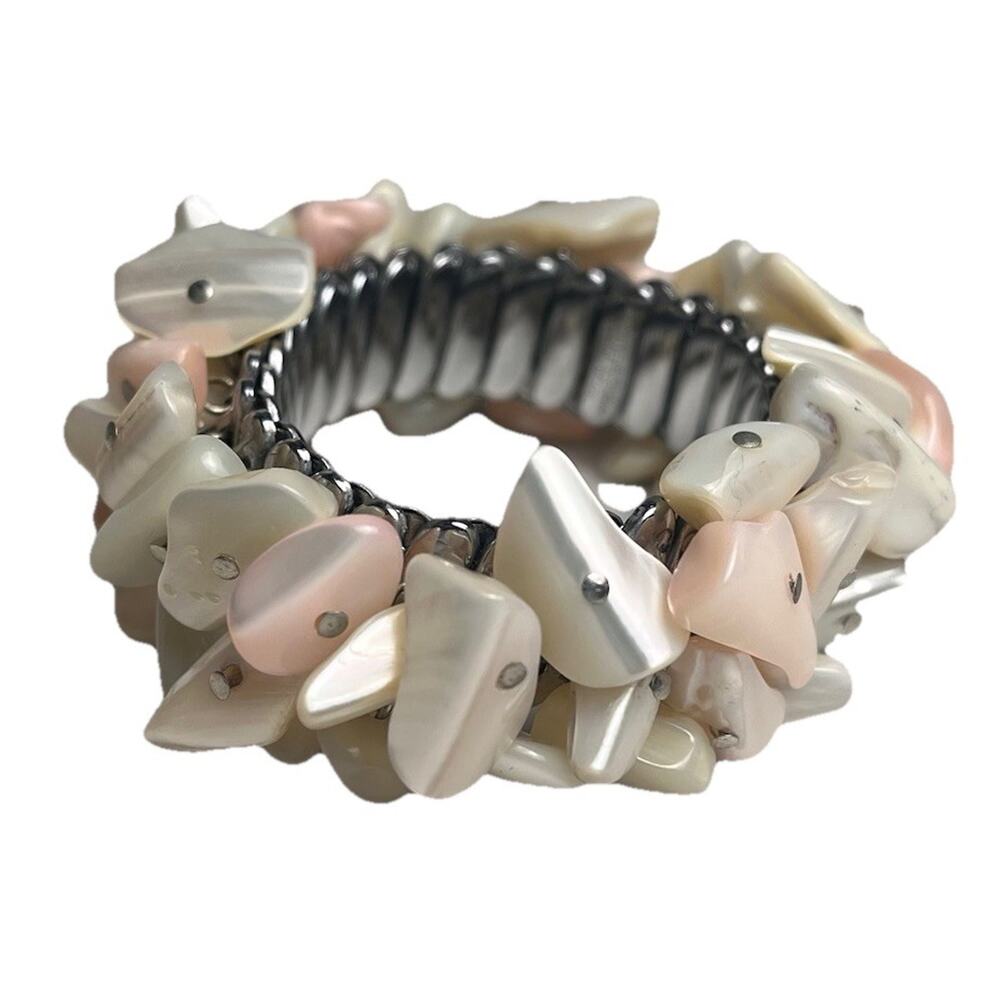 Vintage JSFK Pink White Shell MOP Cha Cha Expansion Bracelet Japan 1950s 5"-8"
